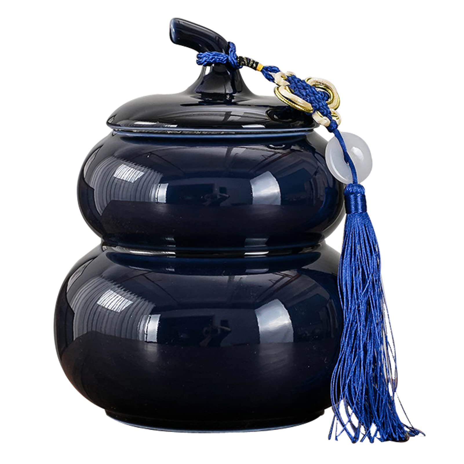 pet urn, Keepsake for Ashes - Medium Ceramics Funeral Urn Jar for Human or Pet, Creative Gourd Shape Cremation Urns(Dark Blue)