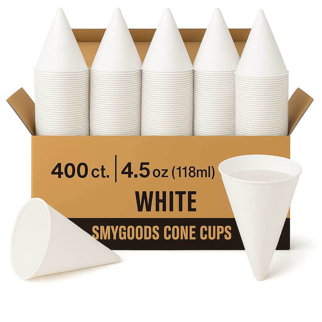 Smygoods Disposable White Paper Cone Cups (Pack of 400-4.5 oz) Eco-Friendly, Leak-Proof, Ideal for Events, Water Coolers, Quick Hydration & Efficient Cleanup