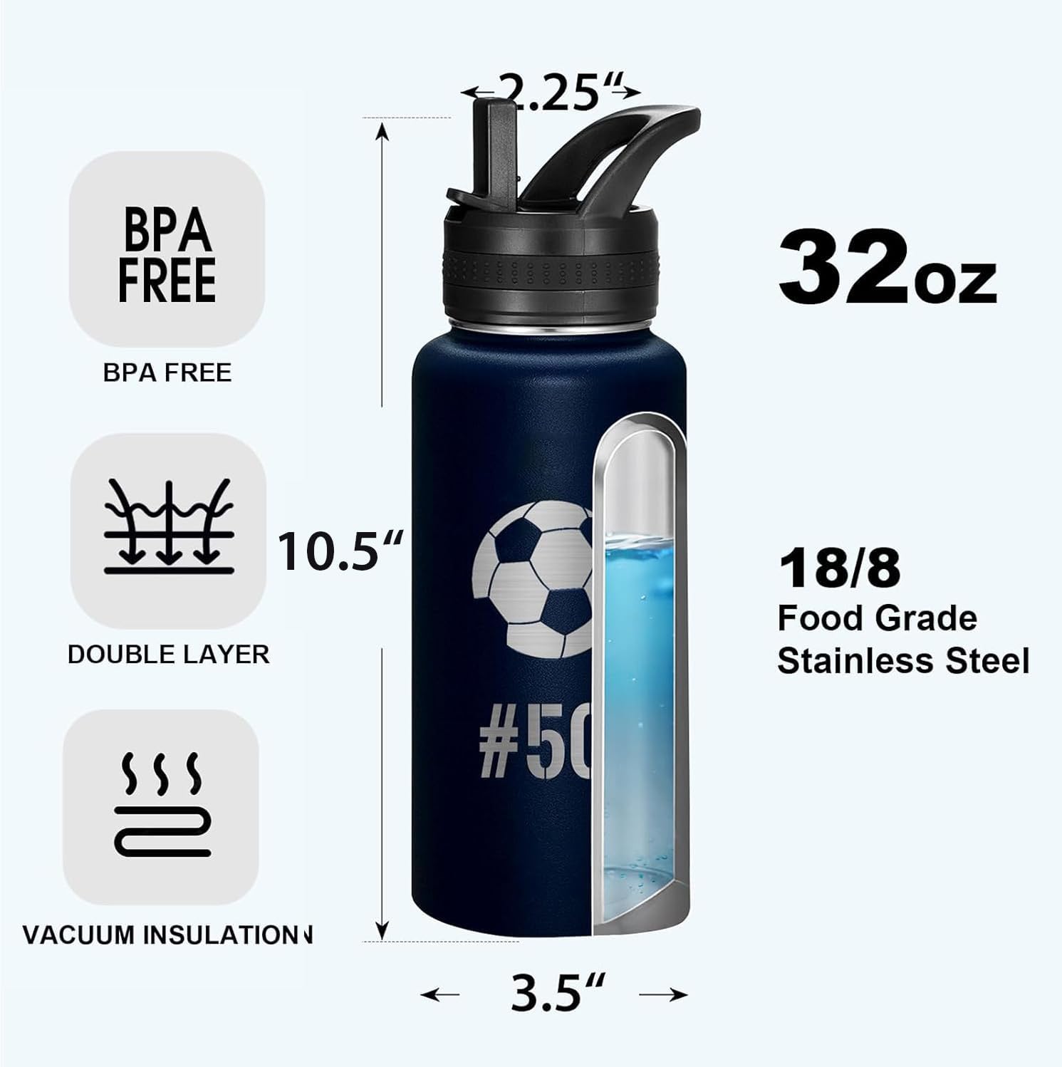 Personalized Laser Engraving Custom Water Bottle Print in USA 32oz Double Wall Stainless Steel Leakproof Wide Mouth Cup with Flip Straw - Image 5