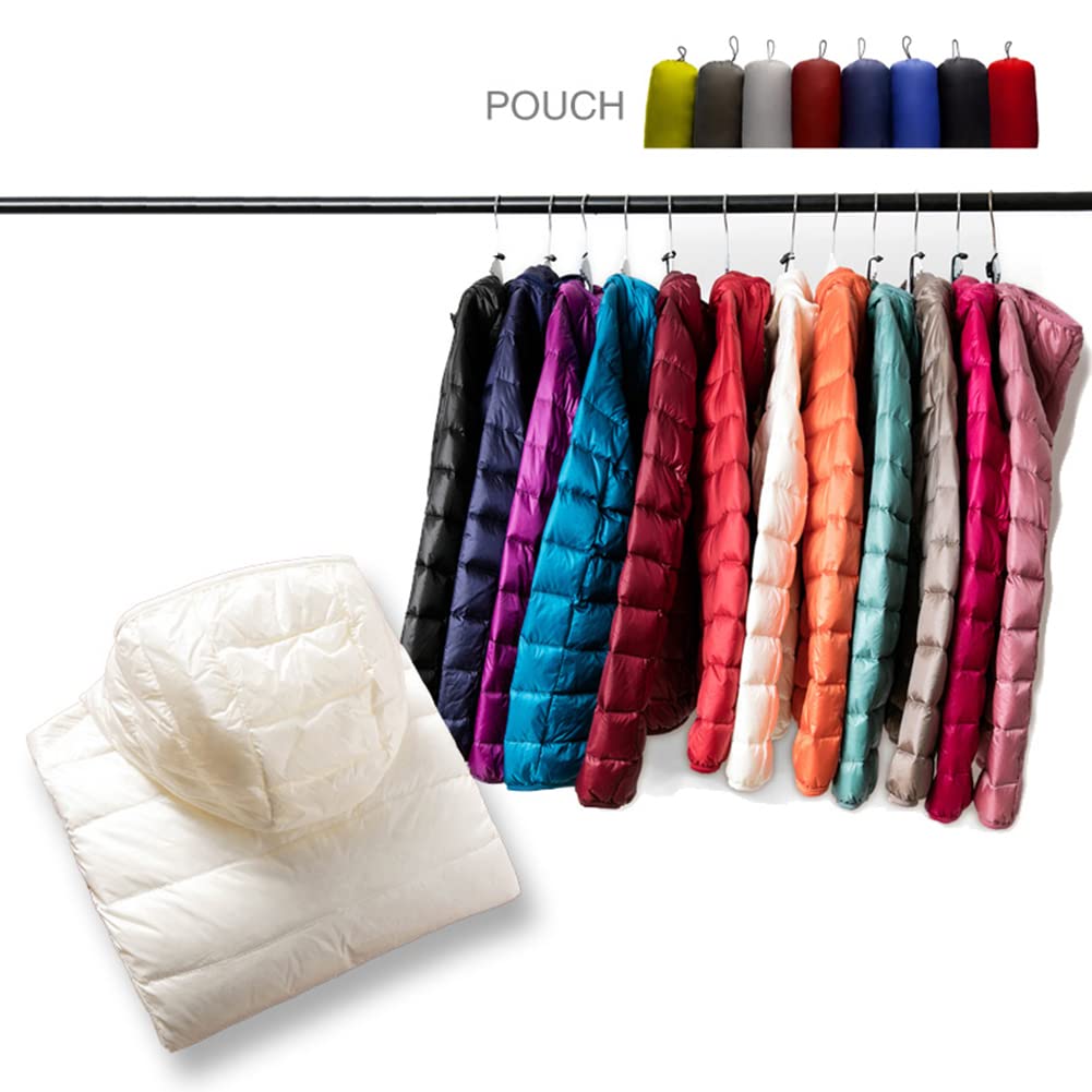 Doudoune à Capuche Femme Ultra Légère Duvet Veste Courte Manteau Doudoune Matelassée Pliable Fine Veste Doudoune Manches Longues Manteau Chaud Parka