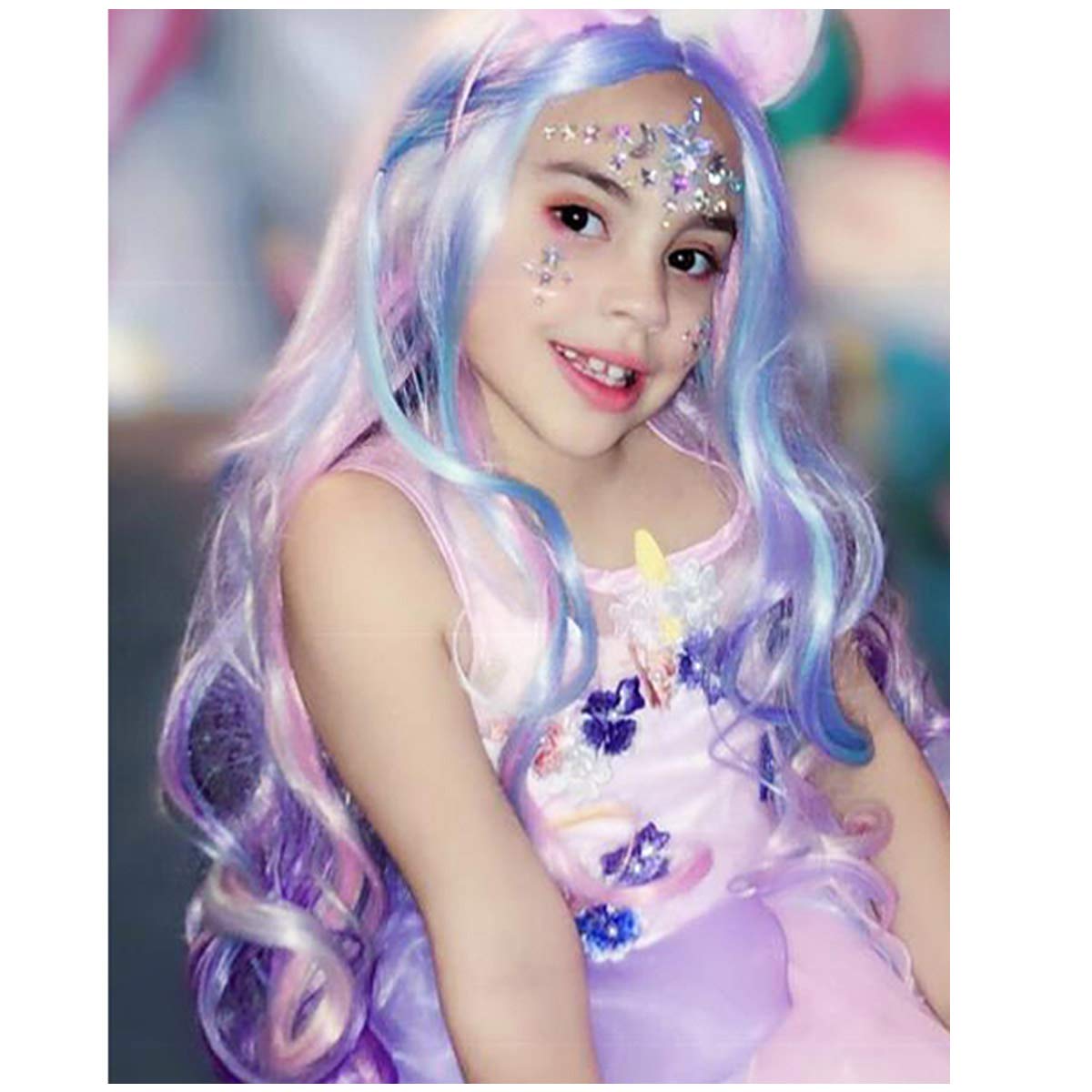 MAGQOO Child Kids Rainbow Wig Side Part Long Curly Wavy Wig Multi-color Hair Wigs Cosplay Costume Party Wigs (Rainbow, Child)