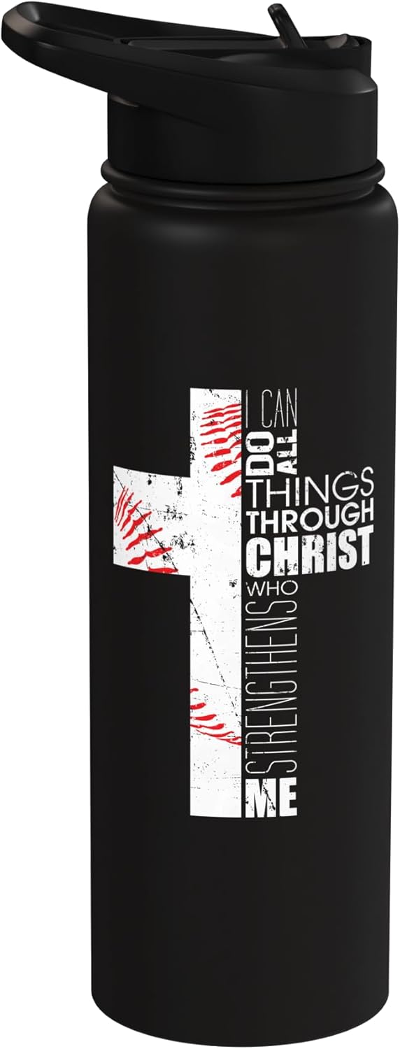 Christian Baseball Gifts Boys Philippians 413 Bible Verse Stainless Steel Insulated Water Bottle