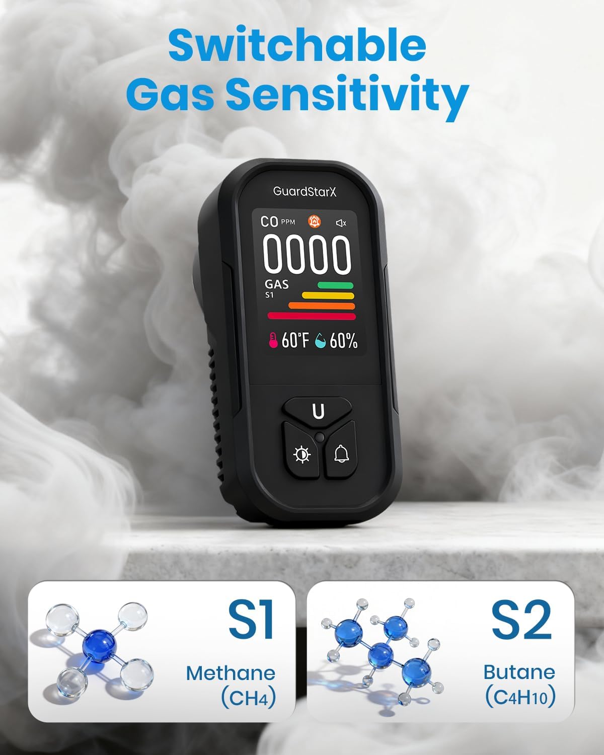 X-100E 4-in-1 Natural Gas Leak Detector & Carbon Monoxide Detectors Plug in, 180°Color Display, Portable Carbon Monoxide Detector for Travel, Gas & CO Detector for Home, RV, Hotel - Black - Image 6