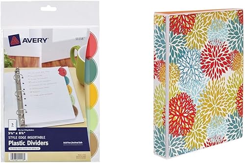 Avery Style Edge - Divisores de plástico insertables, 5.5 x 8.5 pulgadas, juego de 5 pestañas, 1 juego (11118) y mini carpeta de estilo duradero,