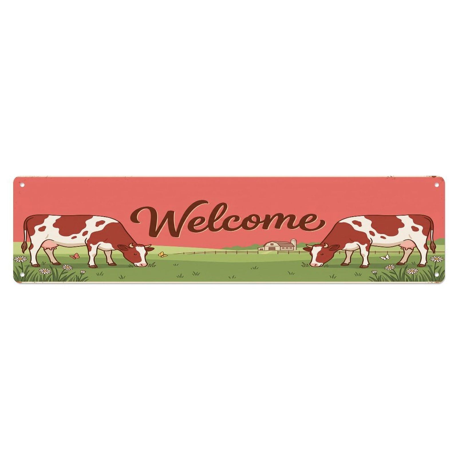 Vintage Welcome Milking Shorthorn Cow Metal Tin Sign