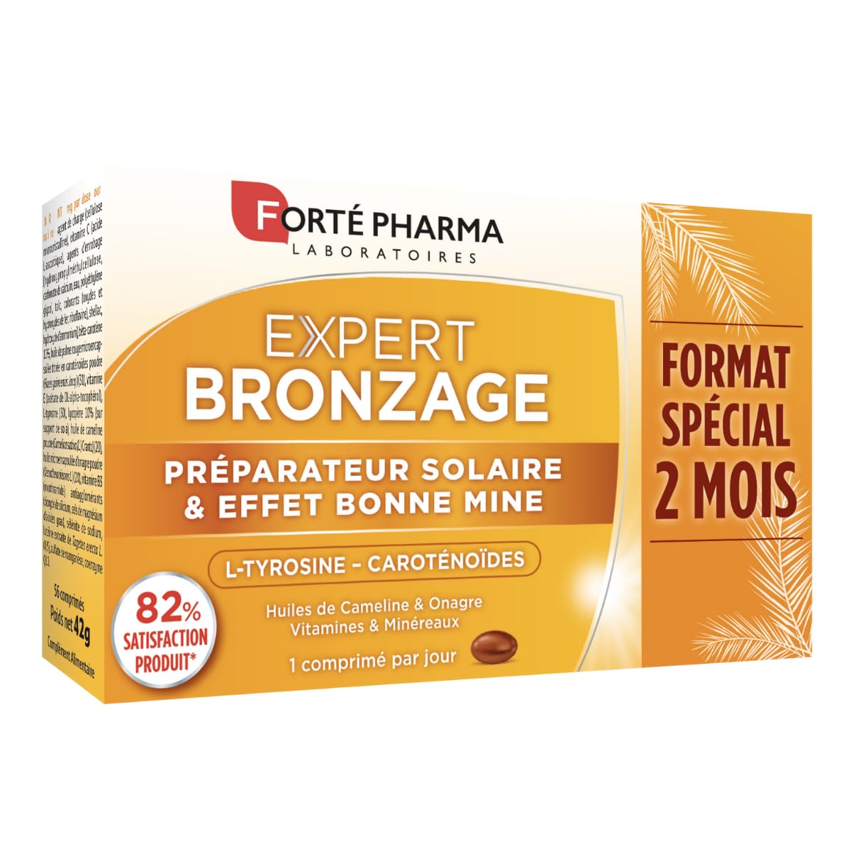 Forté Pharma - Expert Bronzage - Complement alimentaire bronzage, Prolongateur & Activateur - beta carotene, Huile d'Onagre, Vitamine E B3 C, Oligo-​éléments - 56 comprimés, 1/​jour