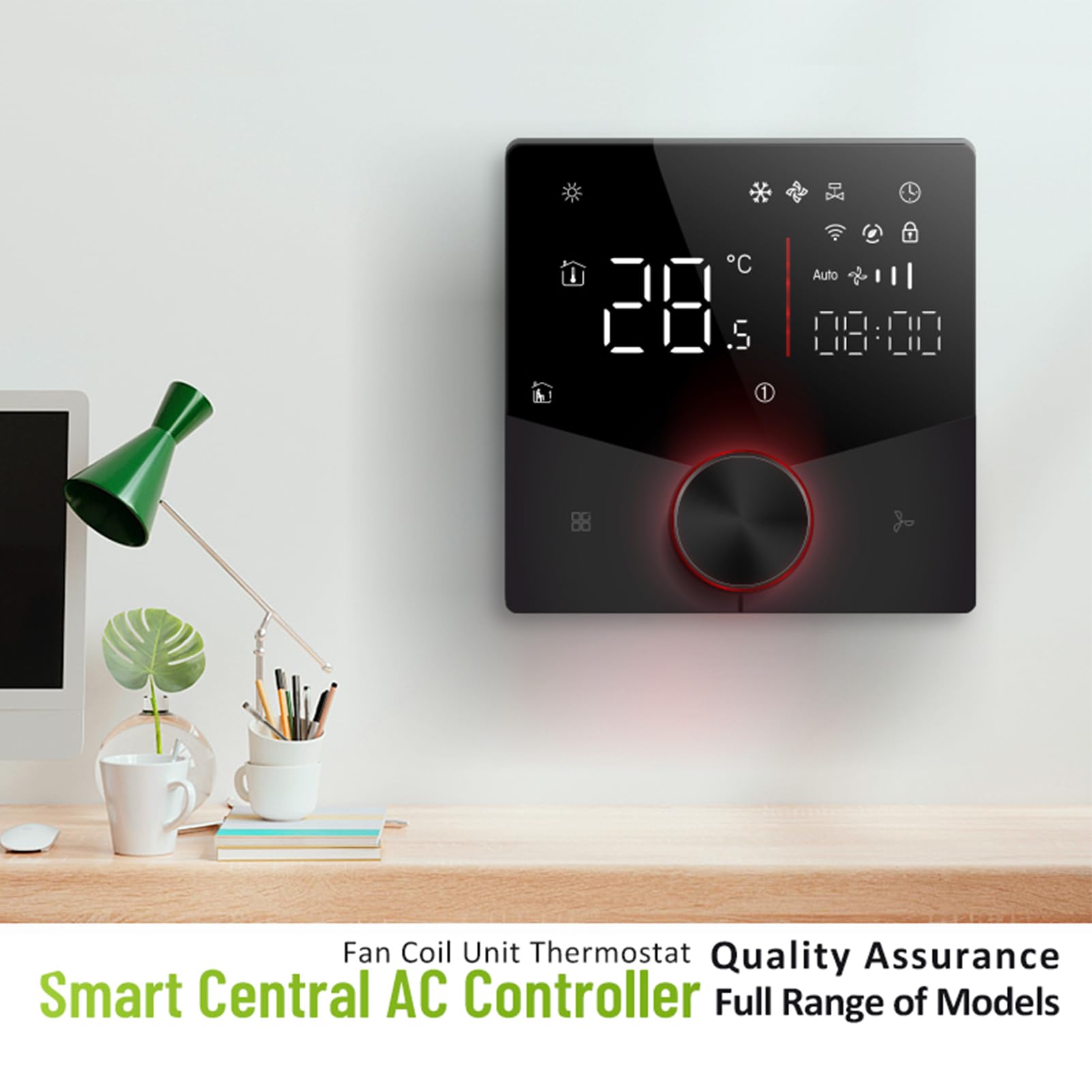 SEAFRONT Termostato Wifi 5 e 2 Termostato Programmabile Controller per Climatizzatore Wifi Smart con Manopola LED e Tasto Touch Sovradimensionato (WHITE)