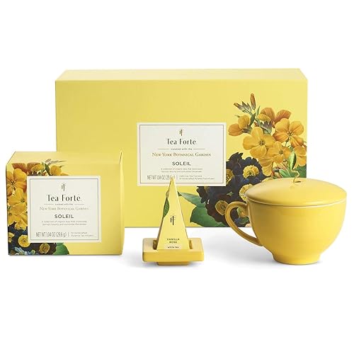 Juego de té de regalo de Tea Forte de edición limitada Soleil; incluye taza de té, bandeja de té y 10 bolsas de té elaboradas a mano con forma de