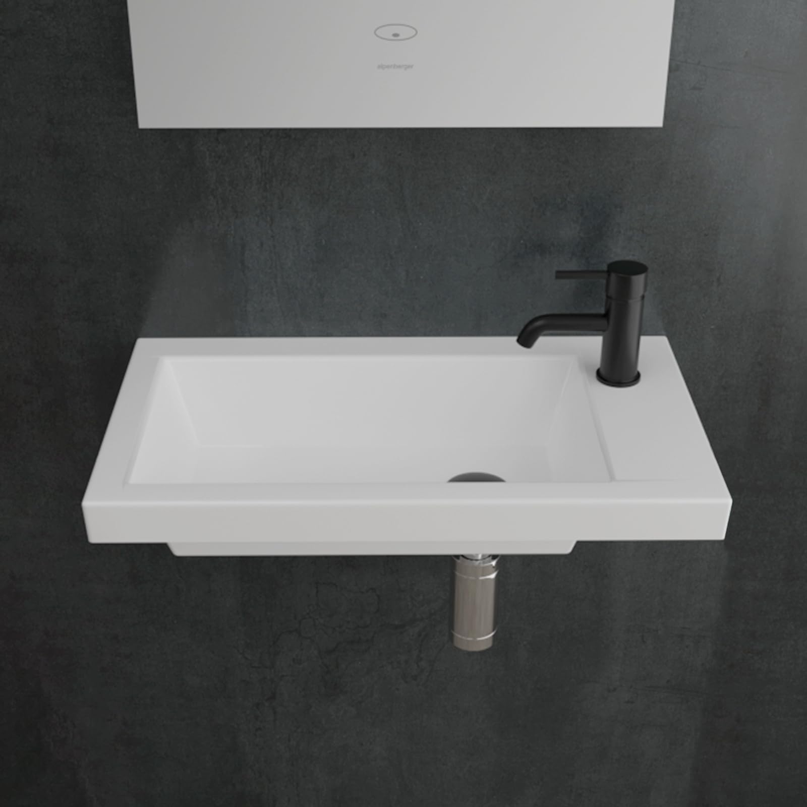 Alpenberger Waschbecken 60 cm mit Nano | Aufsatzwaschbecken Schwarz Matt Badezimmer Gäste-WC | Keramik Waschbecken mit Überlauf & Hahnloch Waschtisch
