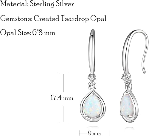 Miniatura 5 de FANCIME Opal Earrings 925 Sterling Silver Infinity Earrings Dangle Earrings with Created Teardrop White Fire Opal,Fine Opal Jewelry for Women
