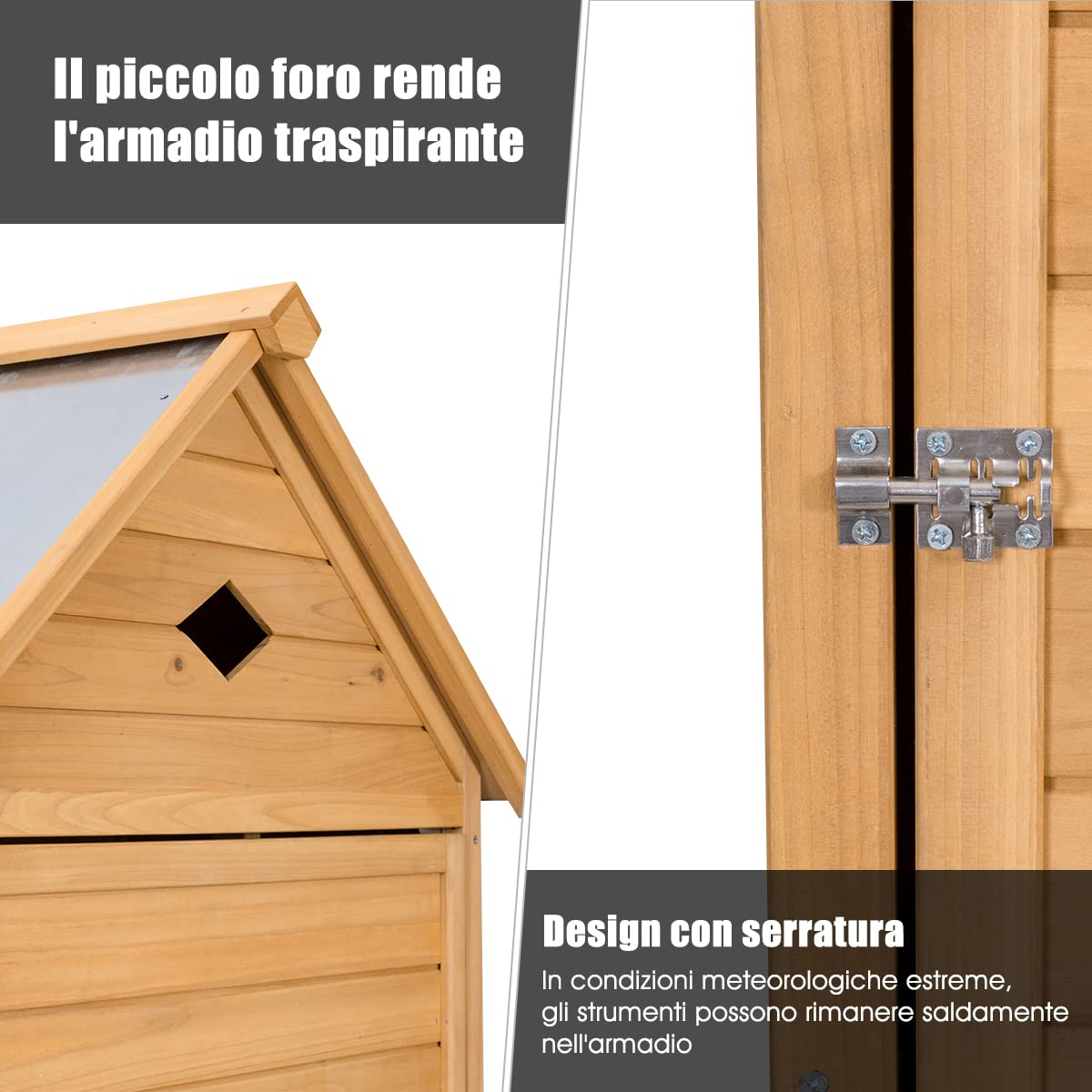 DREAMADE Casetta Porta Attrezzi da Esterno Ripostiglio da Giardino Capanno per Attrezzi in Legno, 176 x 70 x 36 cm