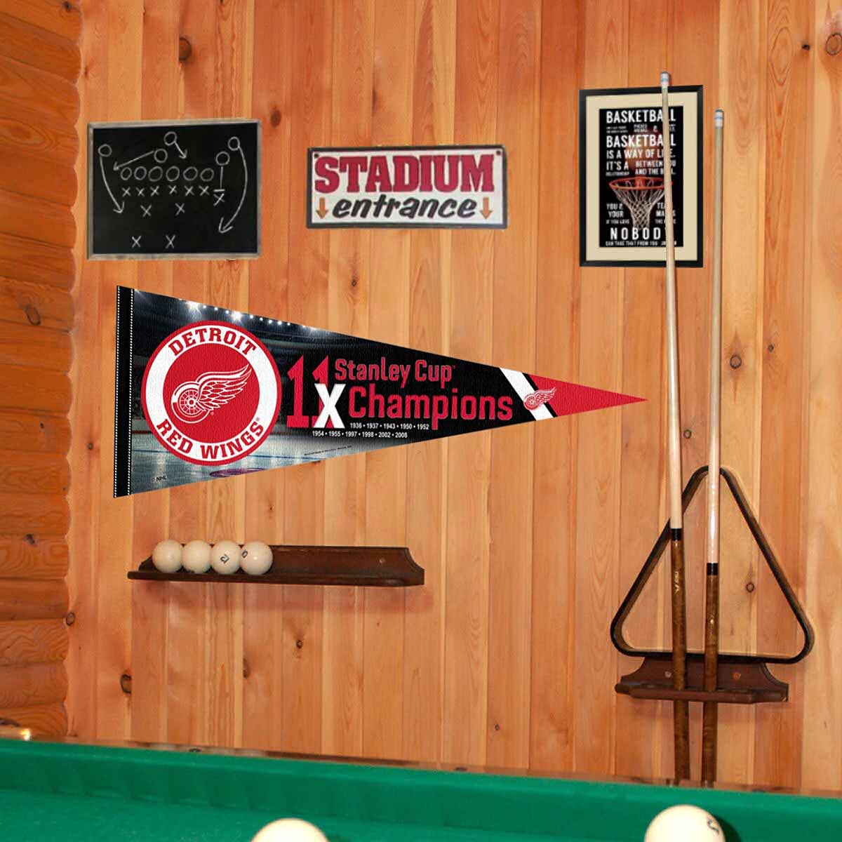 Detroit Red Wings 11 Time Cup Champions Pennant Banner Flag