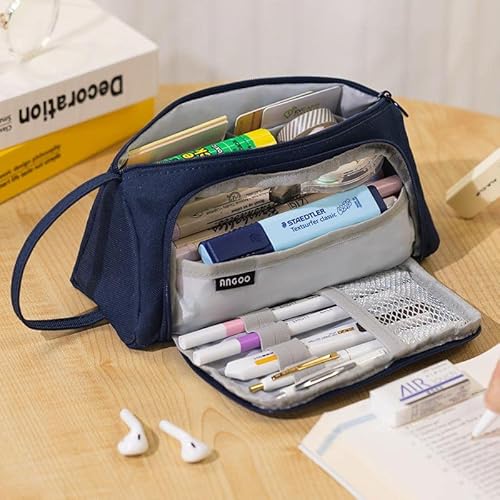 Angoobaby Pencil Case Handheld Pencil Pouch Multi-Slot Pen Bag Stationery Storage For Teen Student College Office Adults - Navy #TOP4