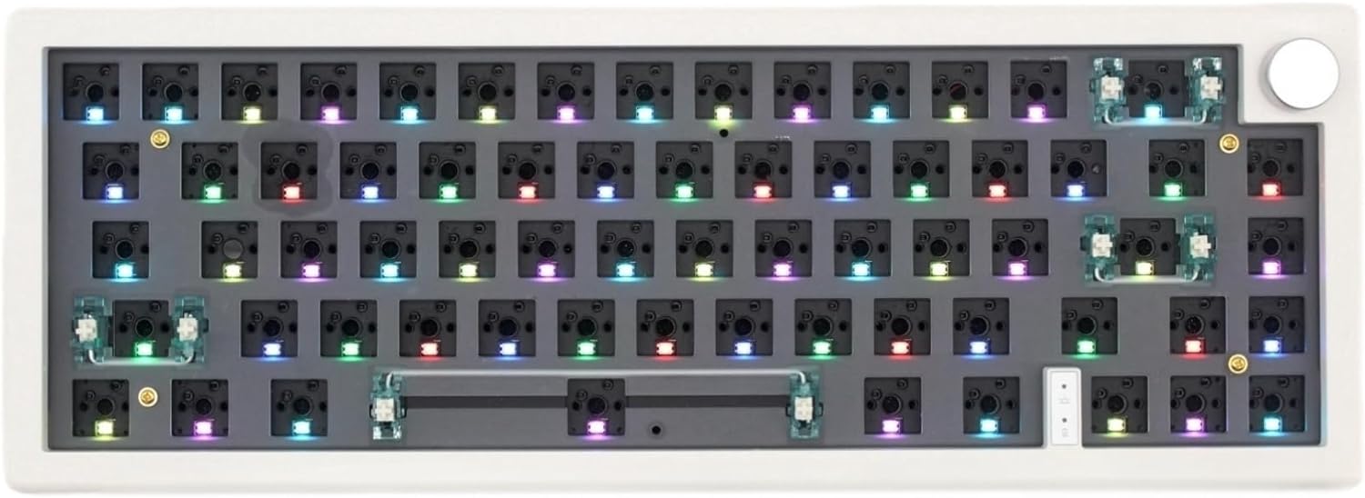 Cmokifuly GMK67 65% Mechanical Keyboard Kit Tri-Mode South-Facing RGB LED for 3/5pin Switches,66 Keys+1 Knob Hotswap Socket PCB Gasket Mounted Plate Gaming DIY Keyboard Kit (White)