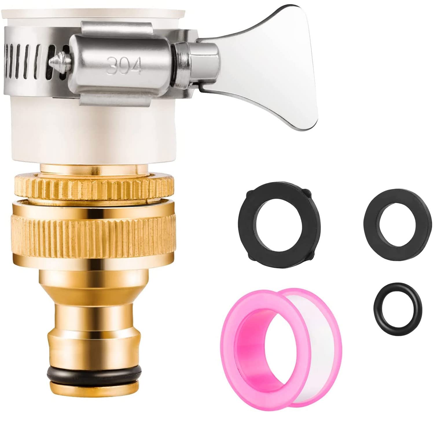 ExceforeBrass Hose Tap Connector Universal Adapter Faucet Adaptor with 2-in-1 Female Threaded 3/4" & 1/2" Brass Tap for Garden Kitchen Shower Irrigation Watering Fitting Pipe