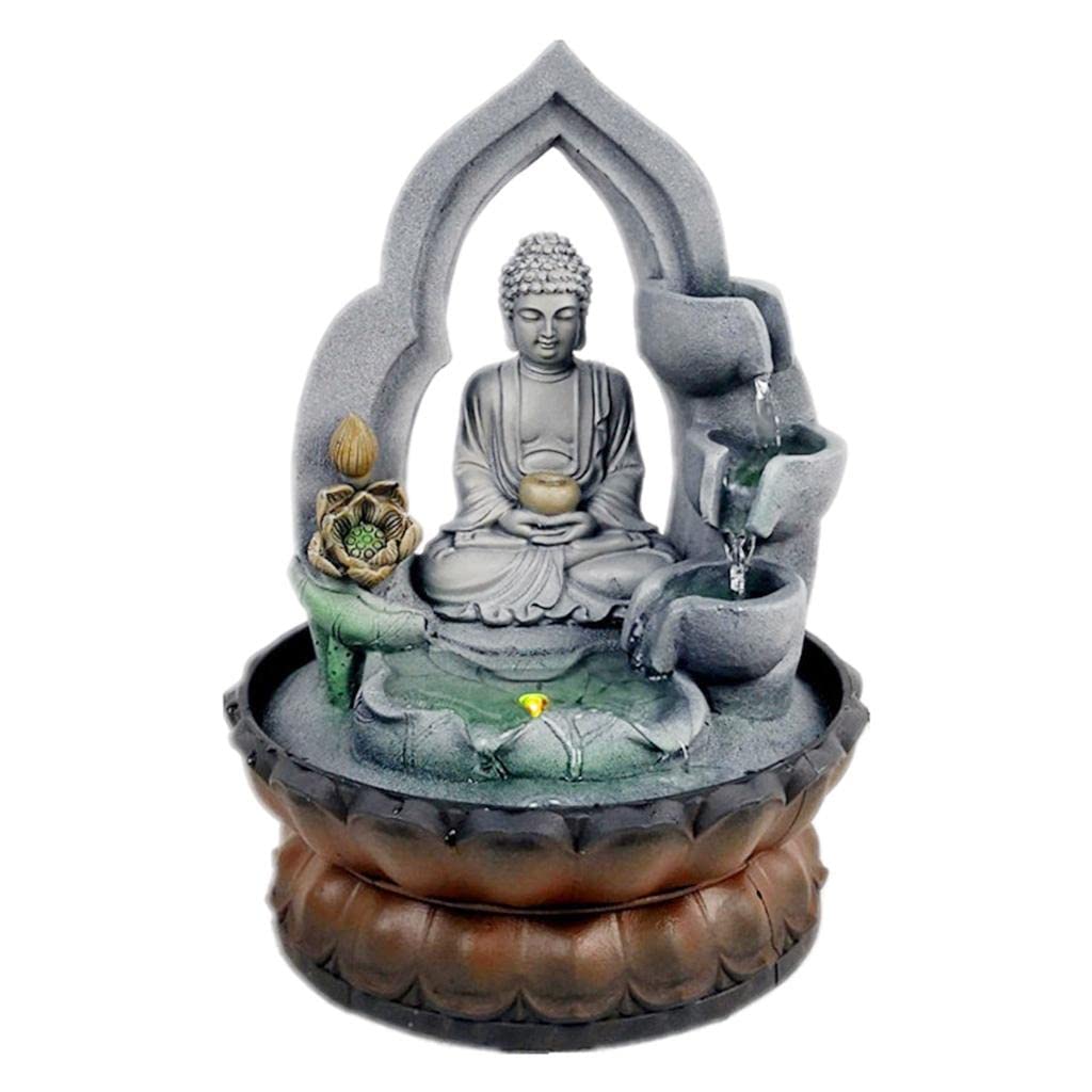 Statuetta Ornamentale Buddista da 30 Cm con Fontana Rotonda Buddha Tavolo
