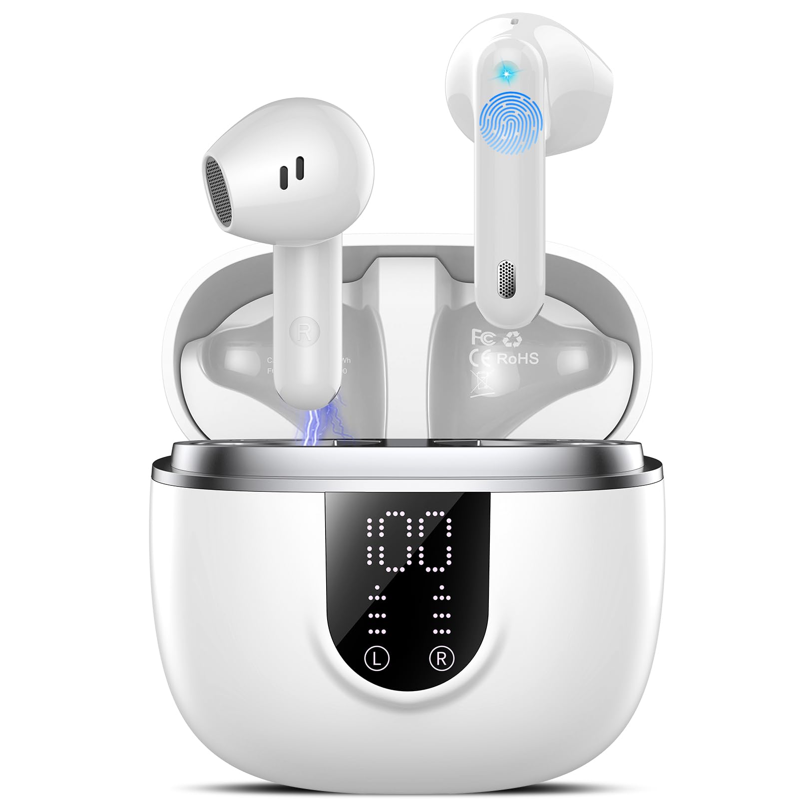 2026 Cuffie Bluetooth 5.4, Auricolari Bluetooth 45Ore, Cuffie Wireless In Ear HiFi Stereo cor LED Display, Cuffie Senza Fili Cancellazione Rumore, Cuffiette Sport IP7 Impermeabili, Headphones Bianco