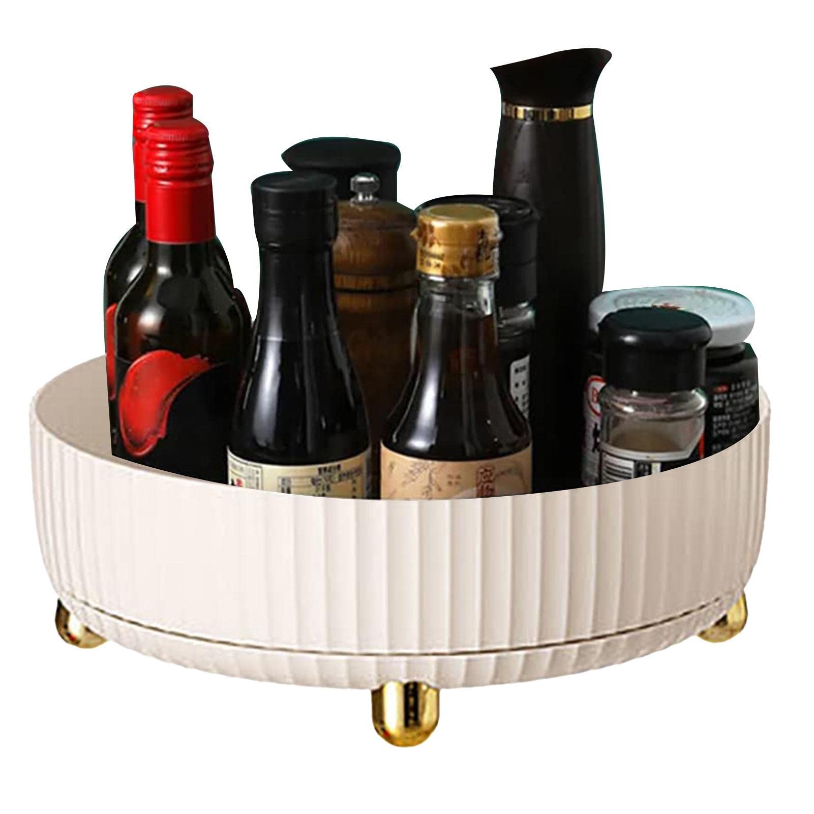 Tedious White Racks Turntable | Rotating Rack Organiser | Multi-Functional Cupboard Storage Racks | Abs Rack Turntable Home Decor For Kitchen Storage & Organisation