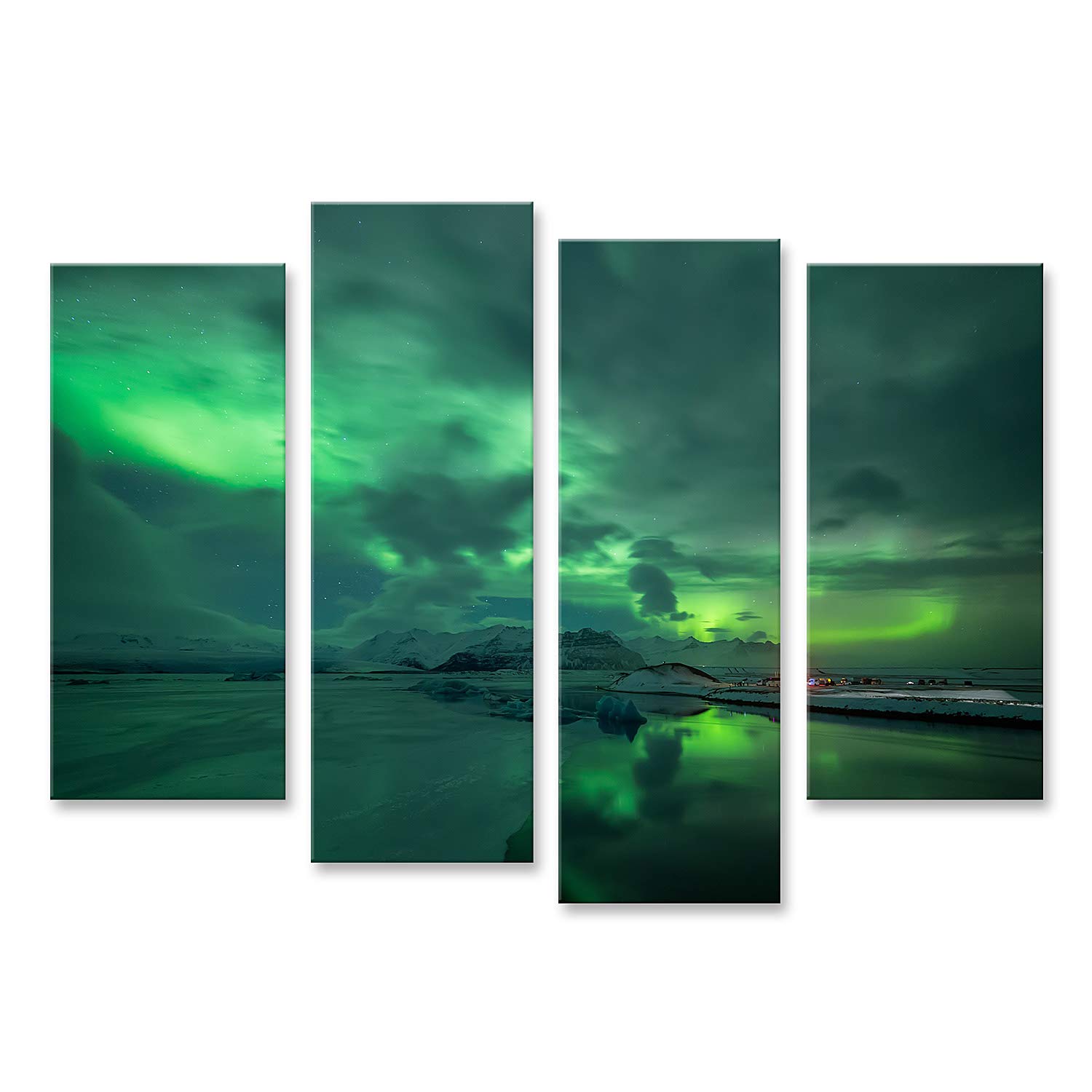 islandburner Quadro su tela Aurora boreale sulla laguna di Jokulsarlon in Islanda Quadri Stampe x soggiorno
