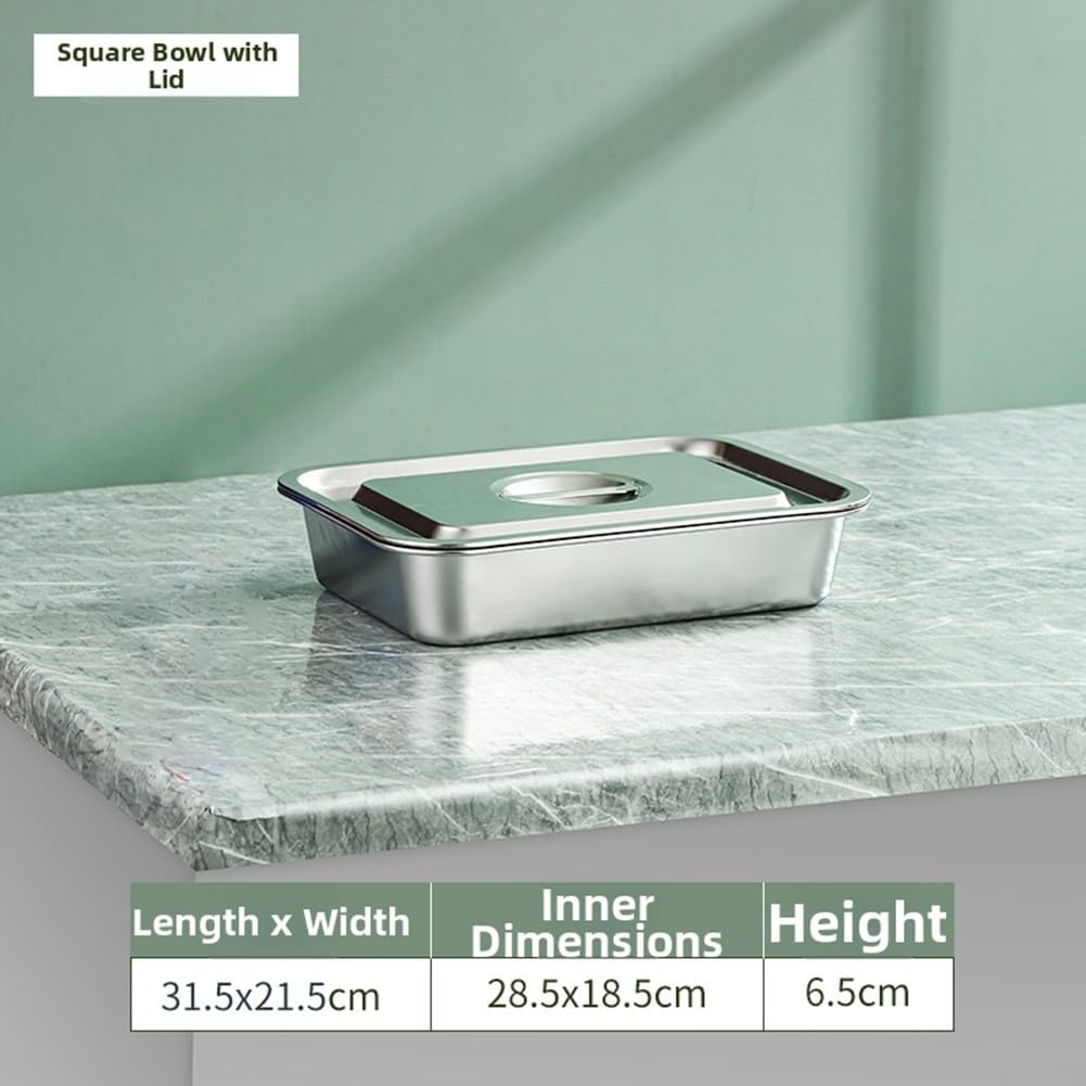 Padella per lasagne in acciaio inox sicura in forno con coperchio ermetico extra profondo per cucinare, conservare e trasportare pasti fino a 500 °C di temperatura (32 × 22 × 15 quadrati)