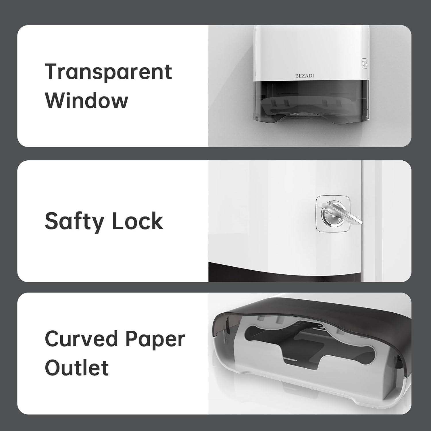 Distributore di asciugamani di carta commerciale da parete, dispenser di asciugamani di grande capacità, scatola per fazzoletti piegati a C, per bagno, cucina, ristoranti, hotel, bianco