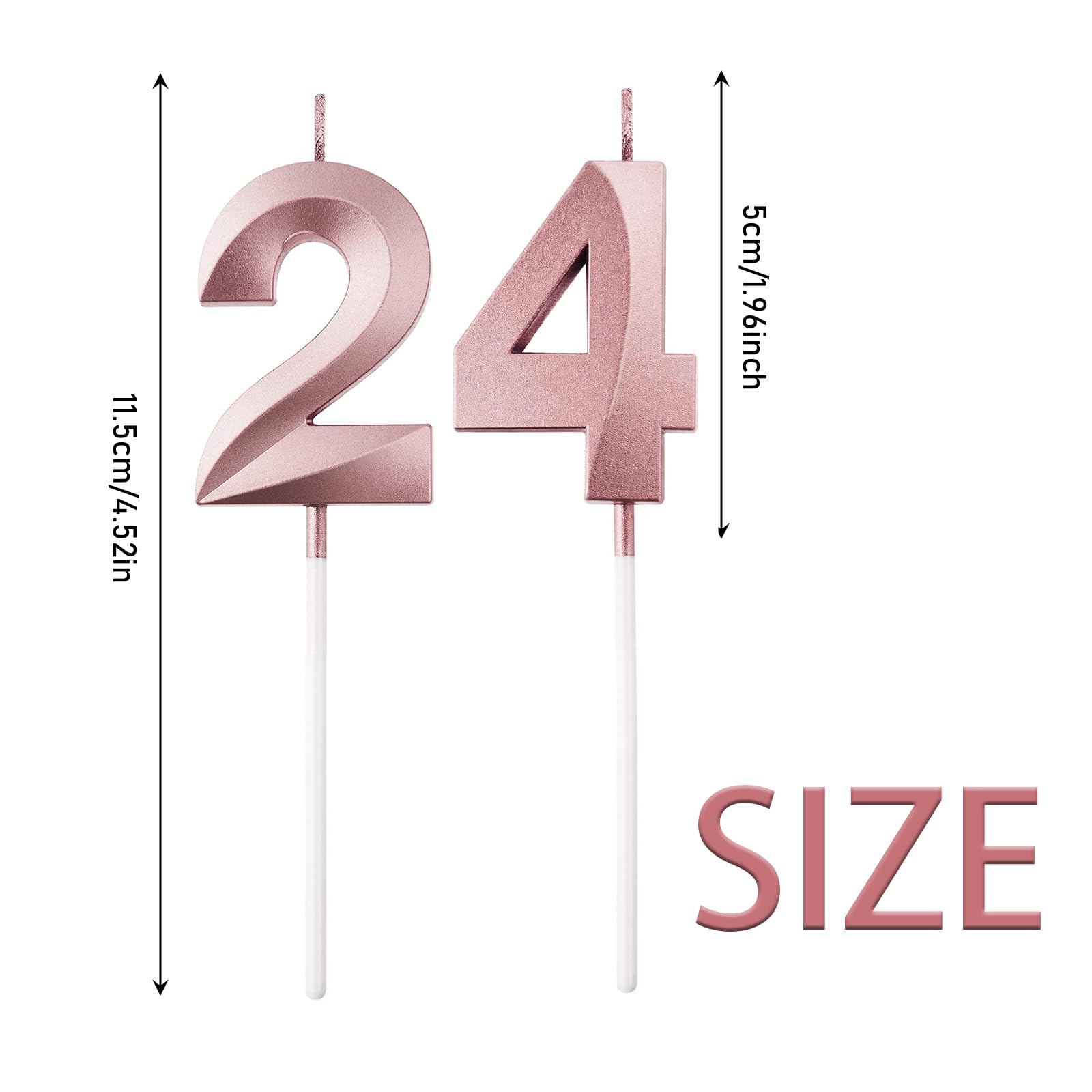 Candela Numero 24 Oro Rosa Per Torta Compleanno - Decorazione Lucente Per Cupcake E Feste