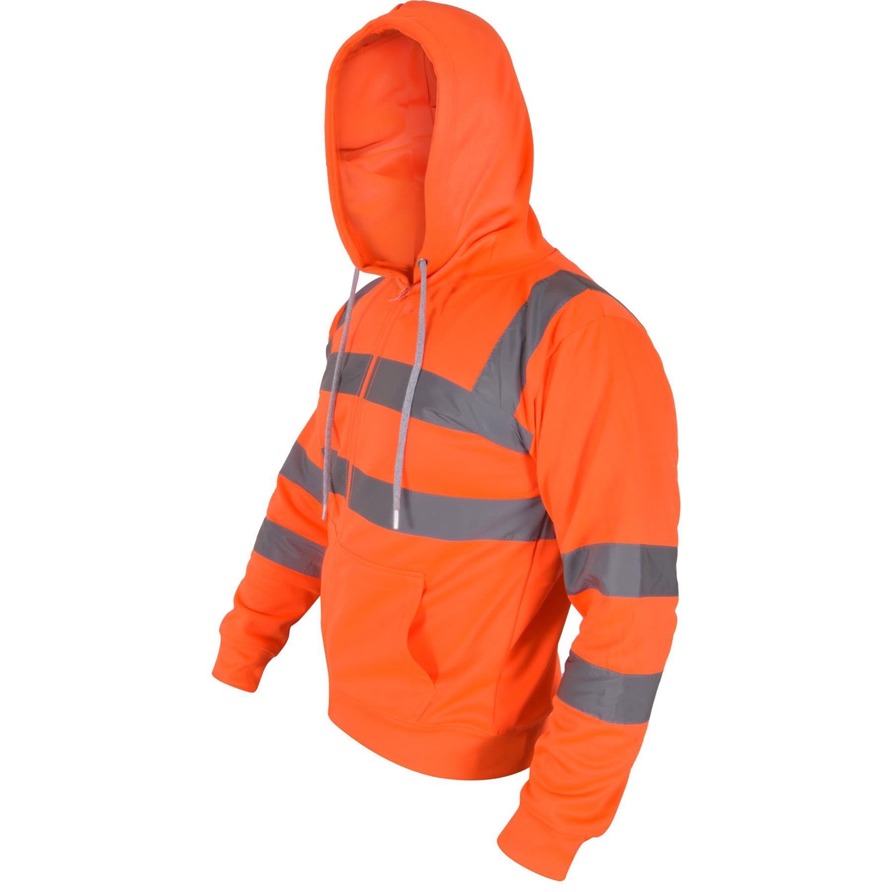 A2Z Haut Visibilité Sûr Travailler Encapuchonné Fermeture Éclair Deux Ton Réfléchissant Ruban Le Pull Sweat-Shirt - Hi Vis Zipper Orange XXL