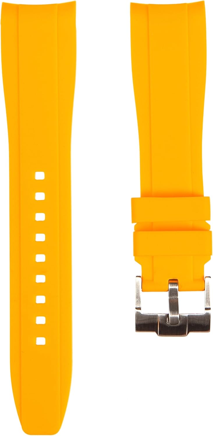 Curved End Soft Silicone Sports Rubber Watch Bands- Compatible with Omega Swatch Moonwatch, Omega Speedmaster, Rolex Submariner, Seiko SKX Dive Watches- 18mm,19mm,20mm,21mm,22mm - Curve Replacement Watch Straps for Men & Women
