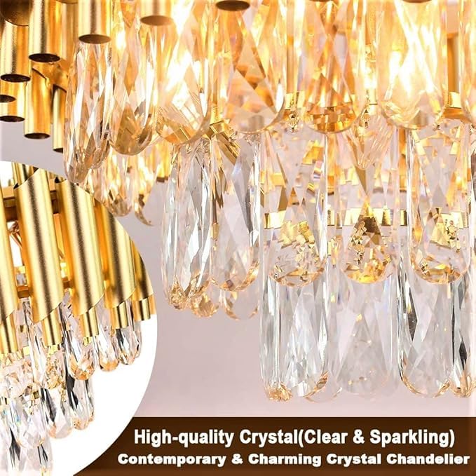 Image of DREAMY DESIGNS Chandelier Lights for Ceiling Gold 600MM 5-Tier K9 Crystal Chandeliers for Living Room with LED Plate Included Ceiling Light for Hall Modern Jhumar Designer Bedroom and Dining Room