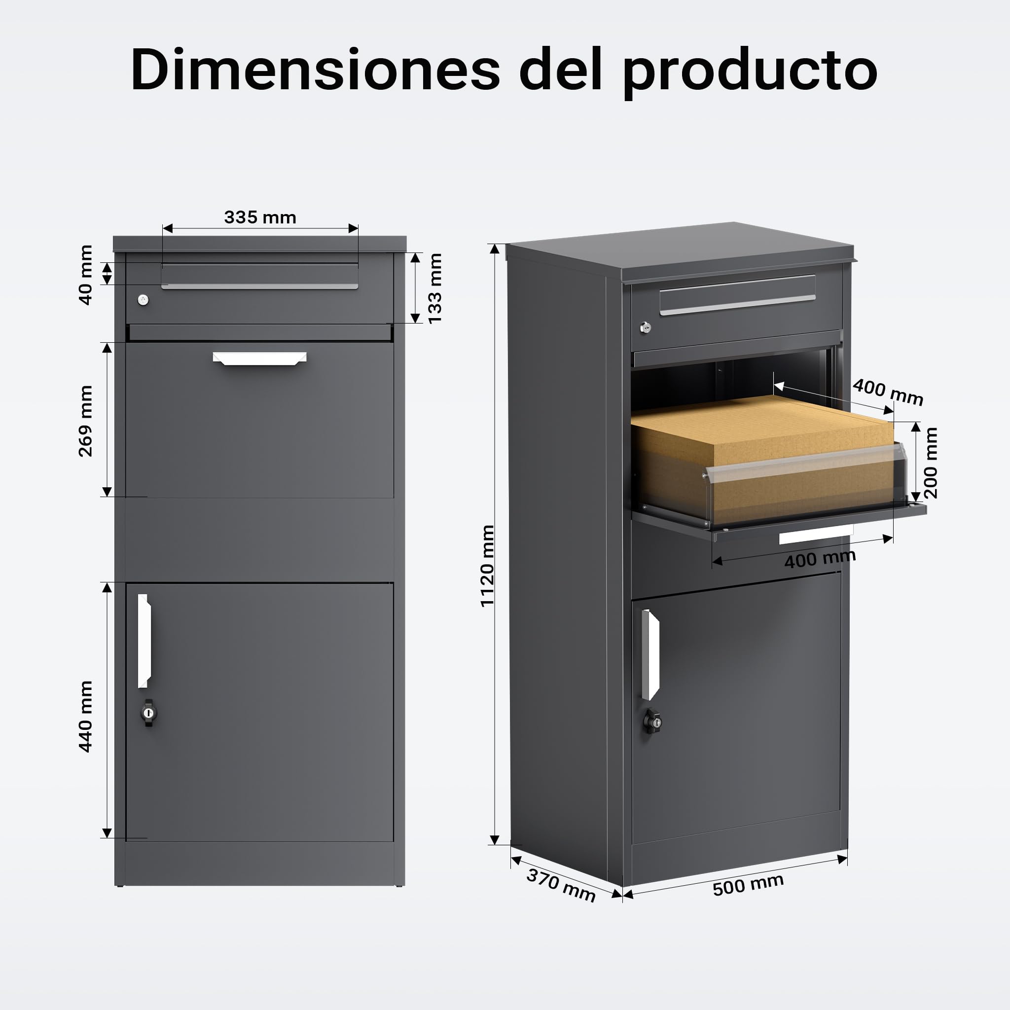Buzón para paquetería Antracita 500 x 370 x 1120 mm buzón doméstico para Paquetes y Cartas