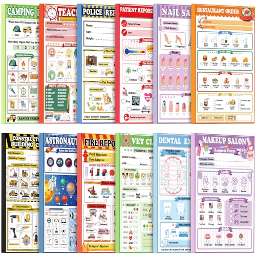 Image of Eaasty 12 Pack Kids Pretend Play Notepads 4x12 Inch,Mixed