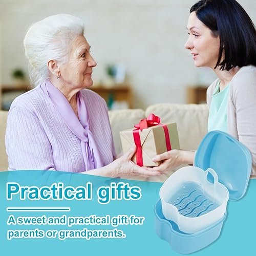 Miniatura 5 de Estuche de dentadura postiza caja de baño Caja de almacenamiento de dientes falsos con cesta de enjuague Estuche portátil de almacenamiento de