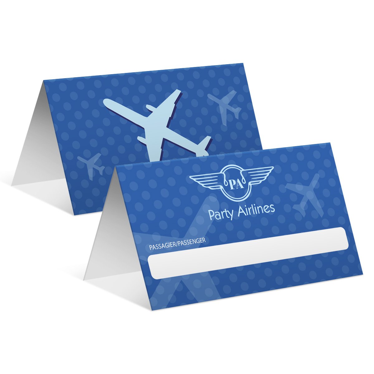 80 x Blanko Platzkarten Namenskarten Tischkarten Geburtstag Hochzeit - Flugticket in Blau