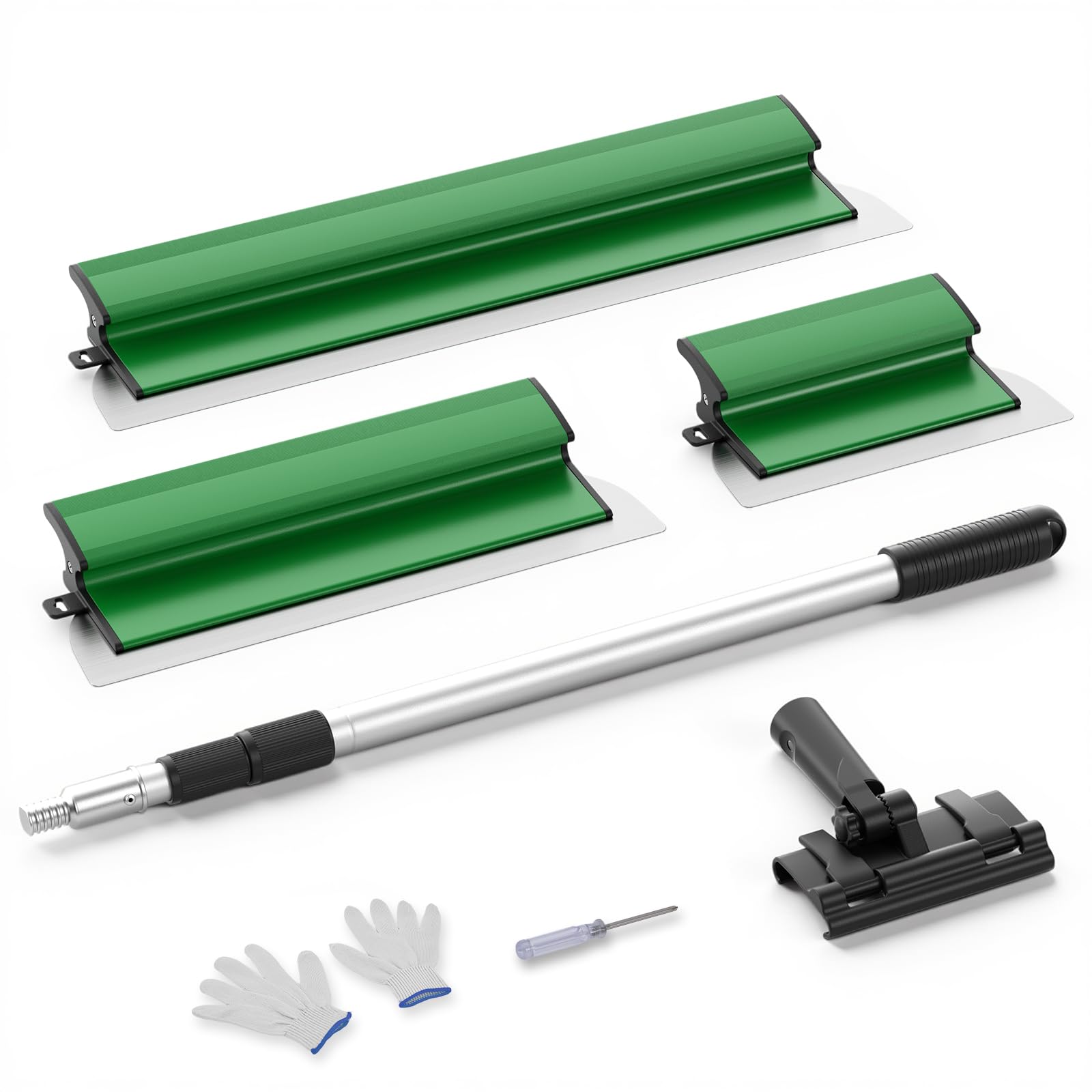 Juego de espátulas de superficie, herramienta de espátula (250/400 mm/600 mm) y barra telescópica de 0,97 m hasta 1,82 m, con adaptador, kit de espátula de alisado multifuncional para grandes (Verde) — view 9