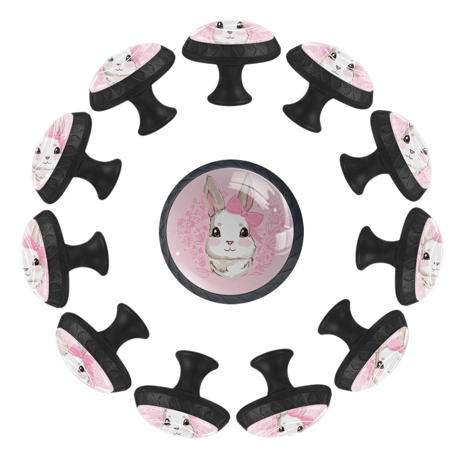 Boutons de tiroir lapin rose 35mm lot de 12 boutons ronds en bois pour meuble enfant