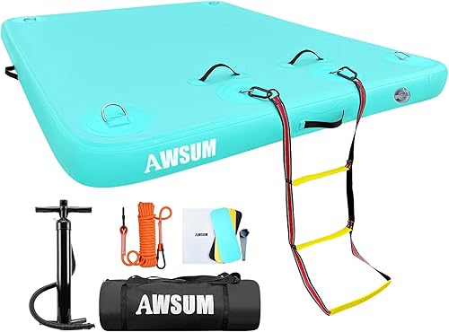 AWSUM Muelle flotante inflable Plataforma de muelle flotante balsa de isla con superficie antideslizante para piscina, playa, océano