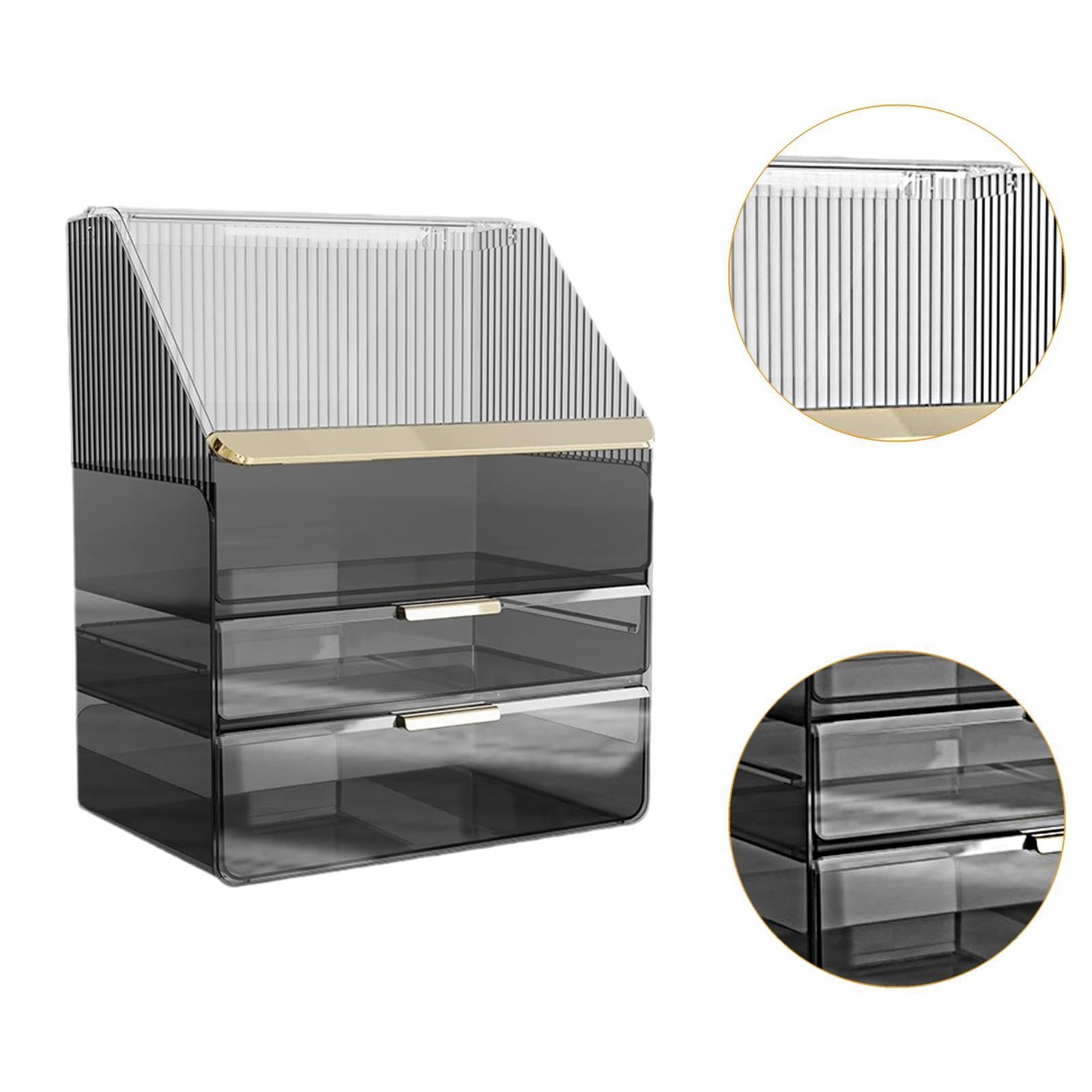 Organizador de Cosméticos Caja de Almacenamiento de Cosméticos con Cajón Alto Soporte de Belleza Multiusos Vitrina para Cremas Cajas Tocador, Negro