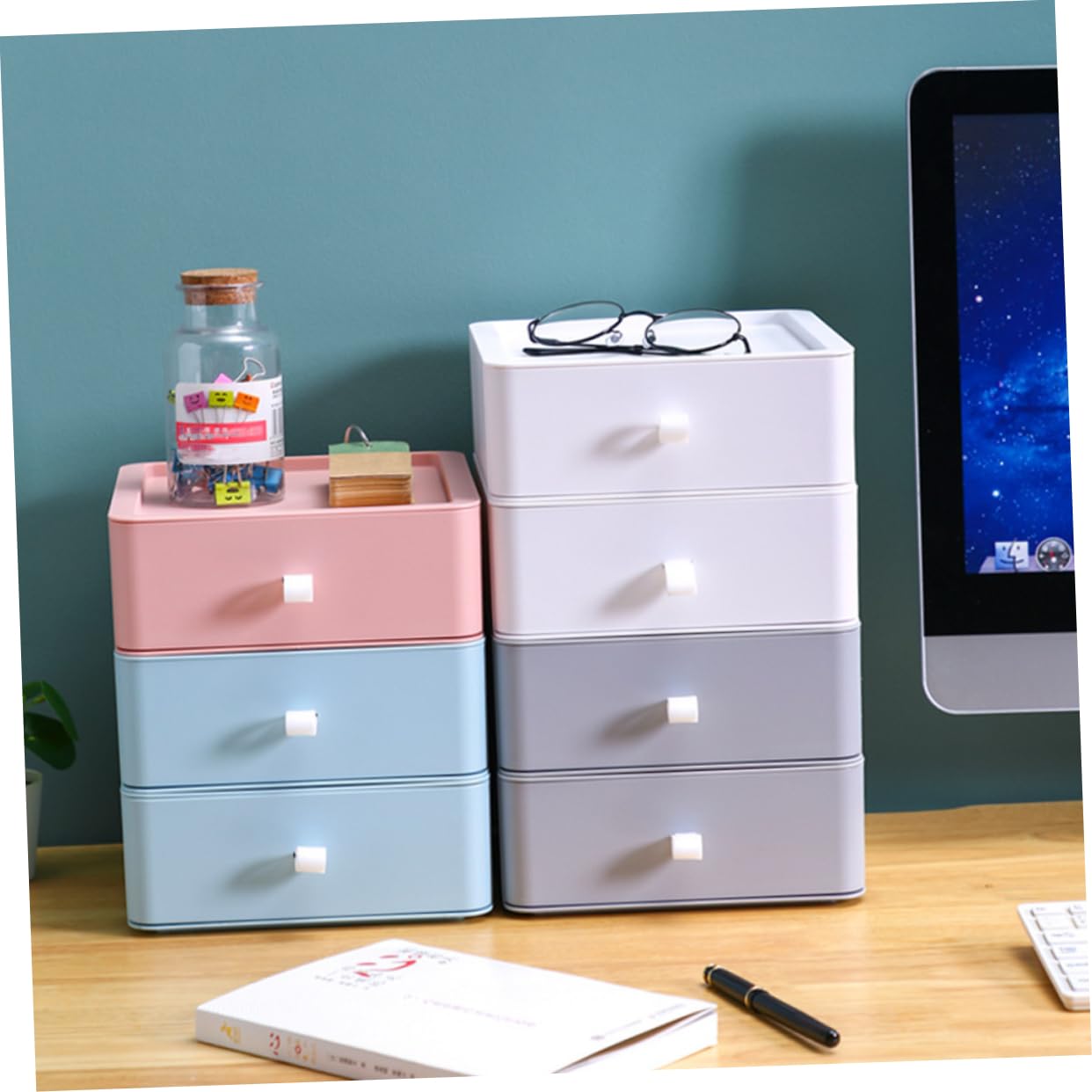 SHINEOFI Cassettiera da Scrivania in Plastica Bianca a Tre Strati Cassetti, Grande Capacità di Archiviazione, Organizer Multifunzionale per Ufficio e Casa