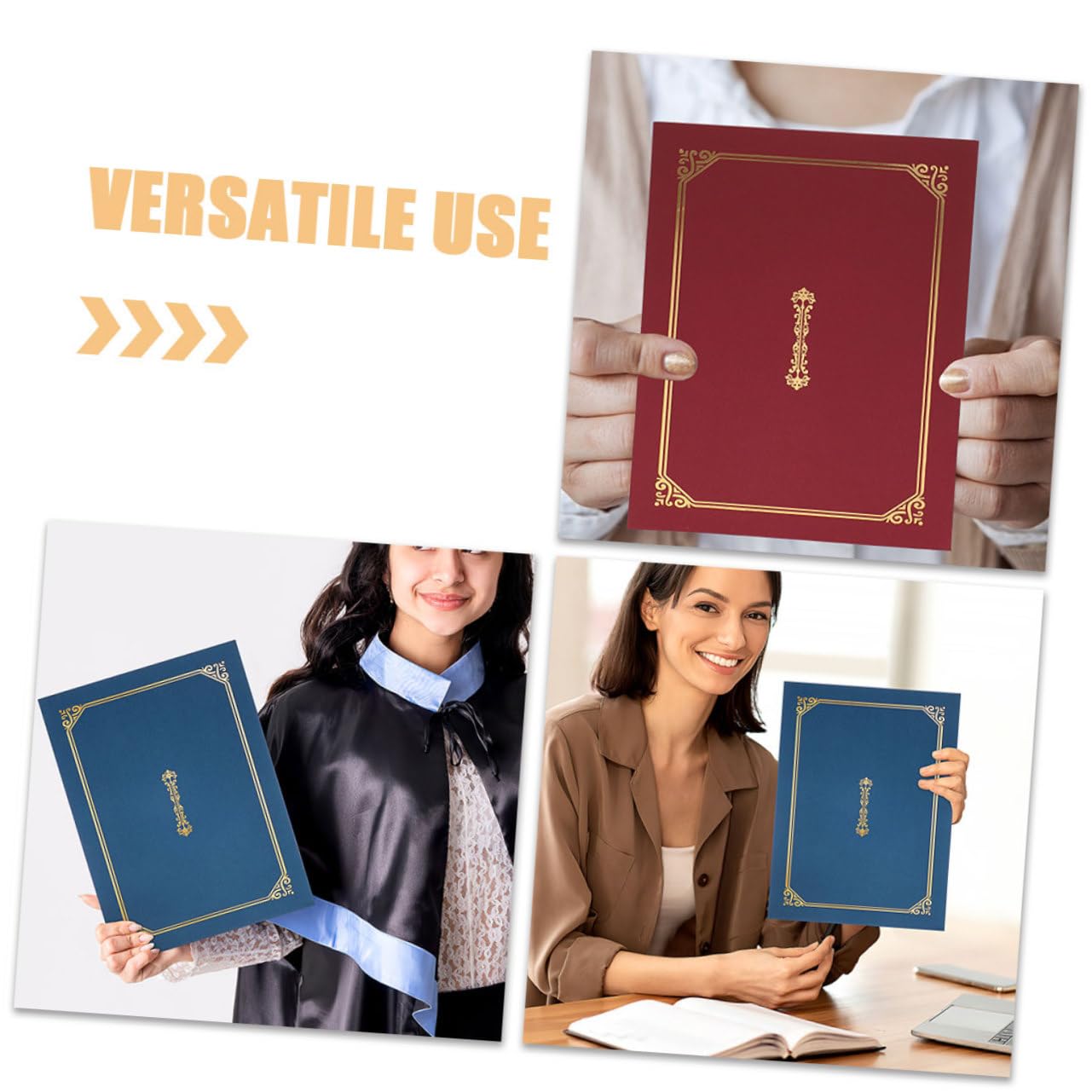 Lurrose Lot de 2 Classeurs de Certificats en Papier A4 Bordure Dorée, Protège Diplômes Anniversaire et Récompense, Usage Polyvalent pour Occasions Formelles