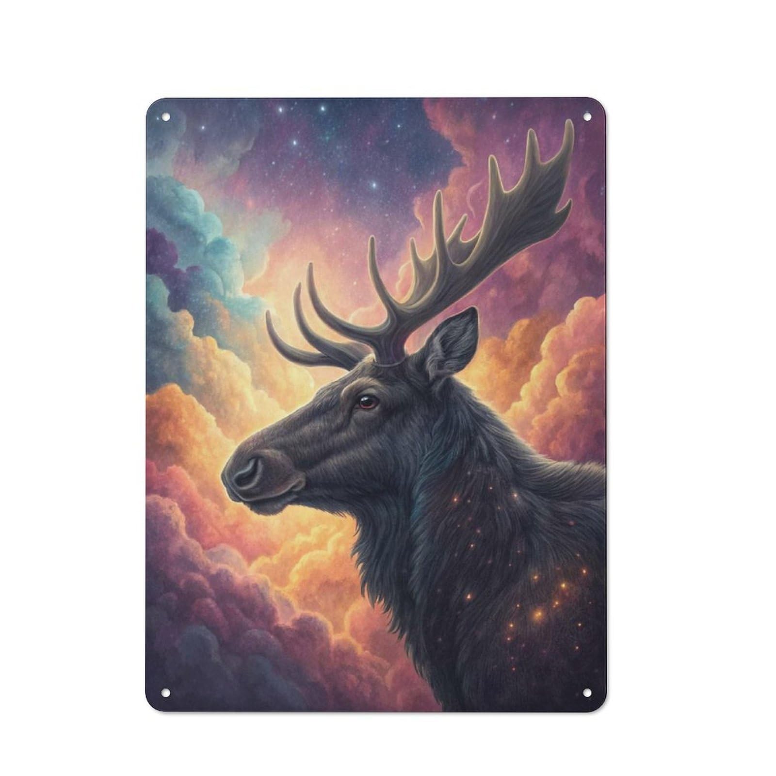 Junmoney Style-13 Cosmic Moose In Nebula Distressed Look Metal Wall Decor 40X30cm, Vintage Tin Sign For Living Room, Hallway, Kitchen Or Cafe