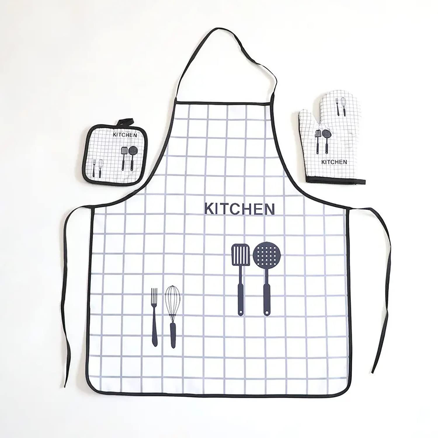 House of Quirk Kitchen Oven Mitts Glove Potholder Apron and Heart Non Slip Heat Resistant Mitts for Baking Cooking BBQ