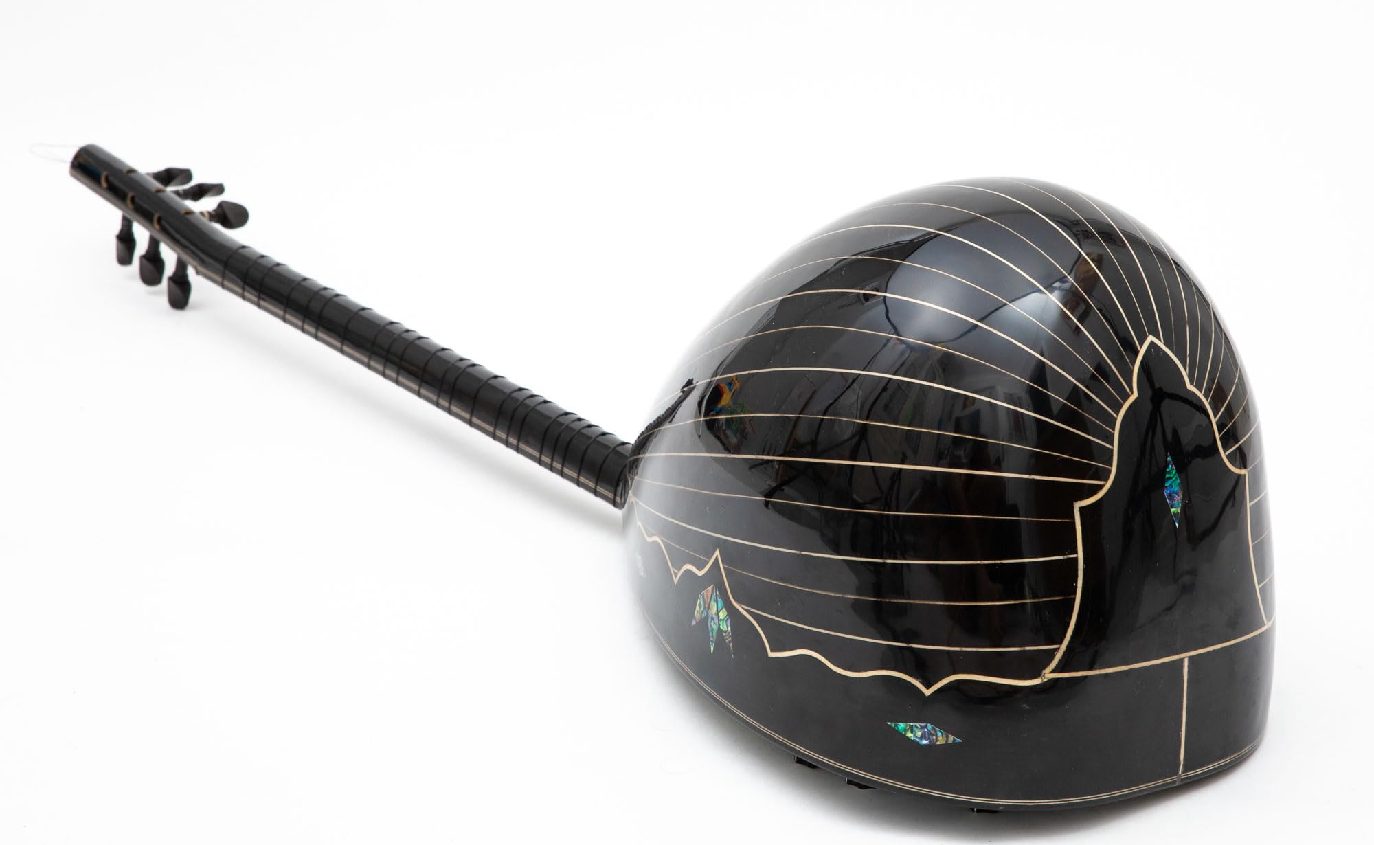 Professionelle elektrische Saz Baglama mit Necarman-Tonabnehmer aus schwarzem Holz und Ebenholzwirbeln. Elektro-Saz mit Softcase, Saitensatz und Plektren