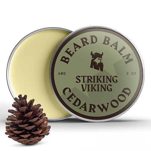 Striking Viking Beard Balm for Men – Light Hold, Cedar, 2 Oz - Leave-in Beard Conditioner with Shea Butter, Tea Tree, Argan & Jojoba Oils - Smooth, Shape, Moisturize & Soften Coarse, Dry Facial Hair - Cedar Scent - 2 Ounce (Pack of 1)