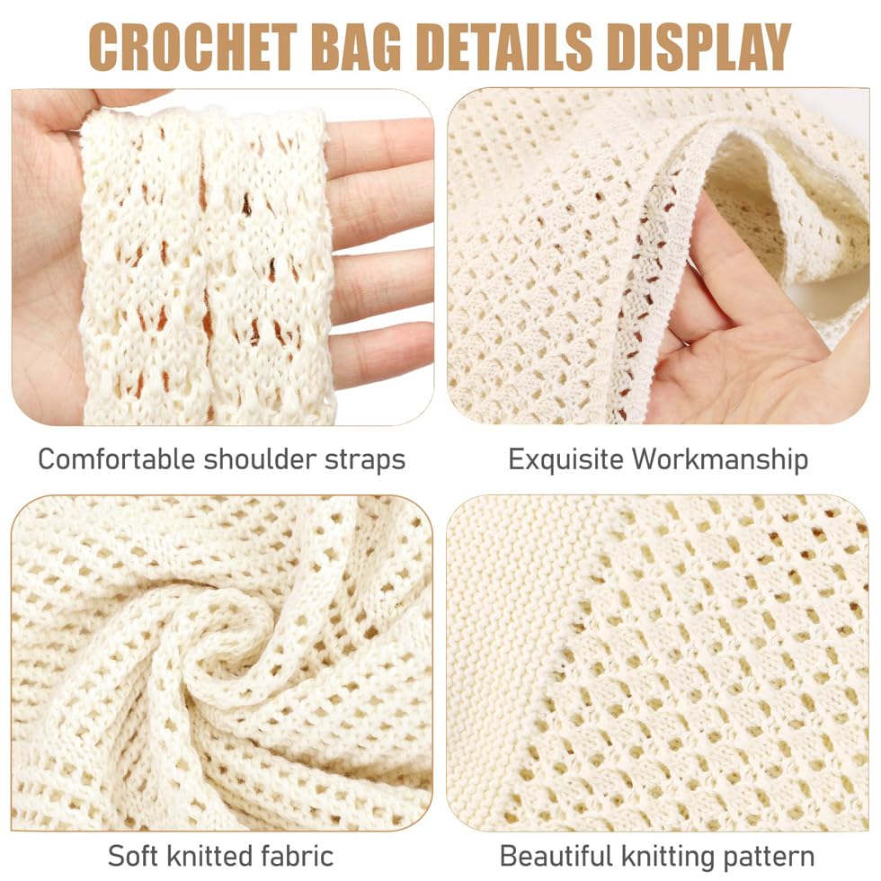 COOKOOKY Crochet Beach Tote bag Summer Beach Bag for Women Aesthetic Mesh Tote Bag Hippie Bag Knit Bag3