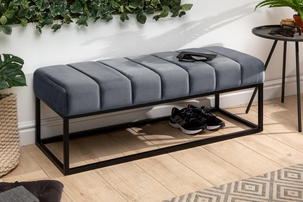 Riess Ambiente Moderne Sitzbank - Petit BEAUTÉ - 110cm - Silbergrau Samt - schwarzes Gestell