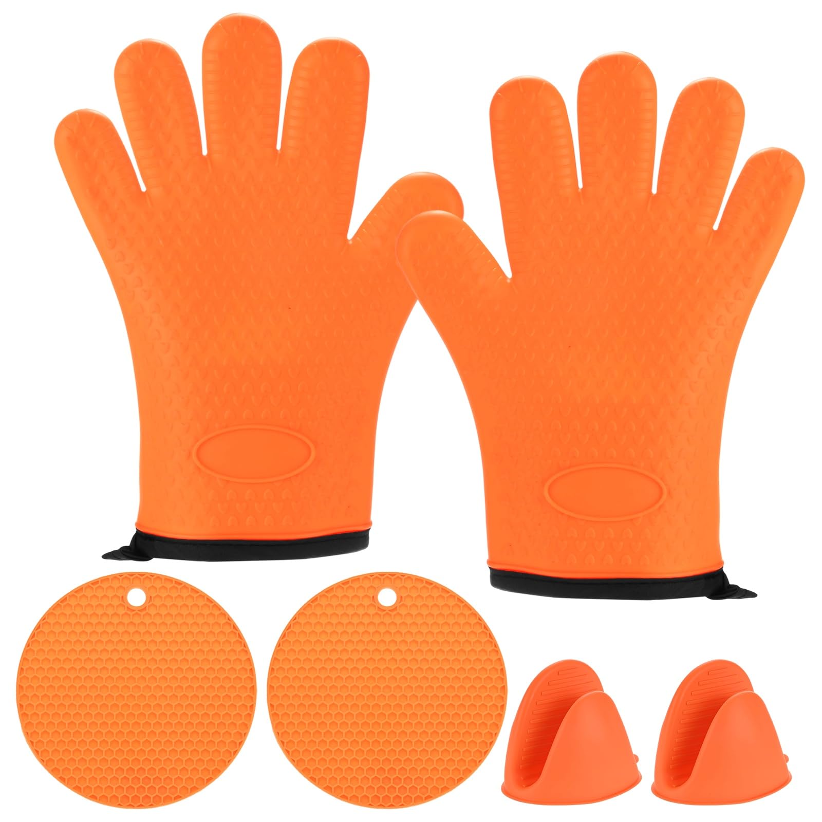 M METERXITY 1-Pair Silicone Gloves Heat Resistant, Non-Slip Grilling Gloves for BBQ/Oven, High Heat Oven Mitts with Trivet Mats and Pinch Grips [27.5cm, Orange]