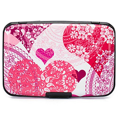 Image of Elfish Mini RFID Aluminum Wallet Credit Cards Holder Business Card Case Metal ID Case for Men Women (Red heart)