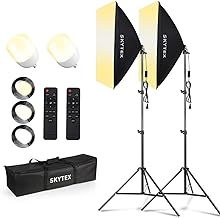 Skytex Softbox Kit de iluminación 2 unidades, caja suave de 20 x 28 pulgadas | Actualización de 135 W 2700-6400 K 100V-240 V AC E27 LEDBulb Iluminación de fotografía continua, equipo de luces de