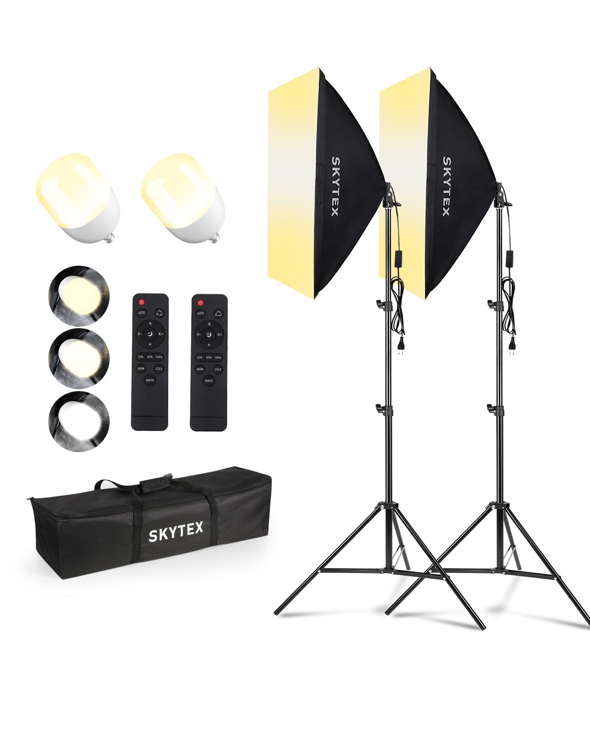 Skytex Softbox Lighting Kit 2Pack,20x28in Soft Box |Upgrade 135W 2700-6400K 100V-240V AC E27 LEDBulb Continuous Photography Lighting,Photo Studio