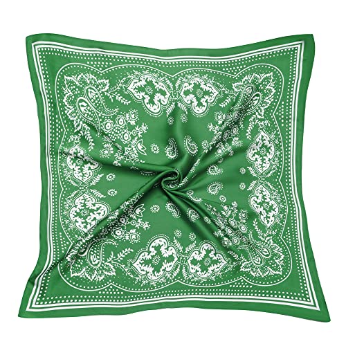 VANLINKER 27.5 Inches Silk Head Scarf for Women Men Vintage Bandanas Satin Hair Scarf Silk Wrap Neck Square Scarves VL9549, C9 Grass Green, M